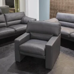 Garnitur Einzelsofa GA210 Mit Sessel GA200 Bezug Leder 43.059 Grau Inklusive Kopfstütze