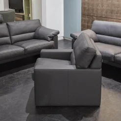 Garnitur Einzelsofa GA210 Mit Sessel GA200 Bezug Leder 43.059 Grau Inklusive Kopfstütze