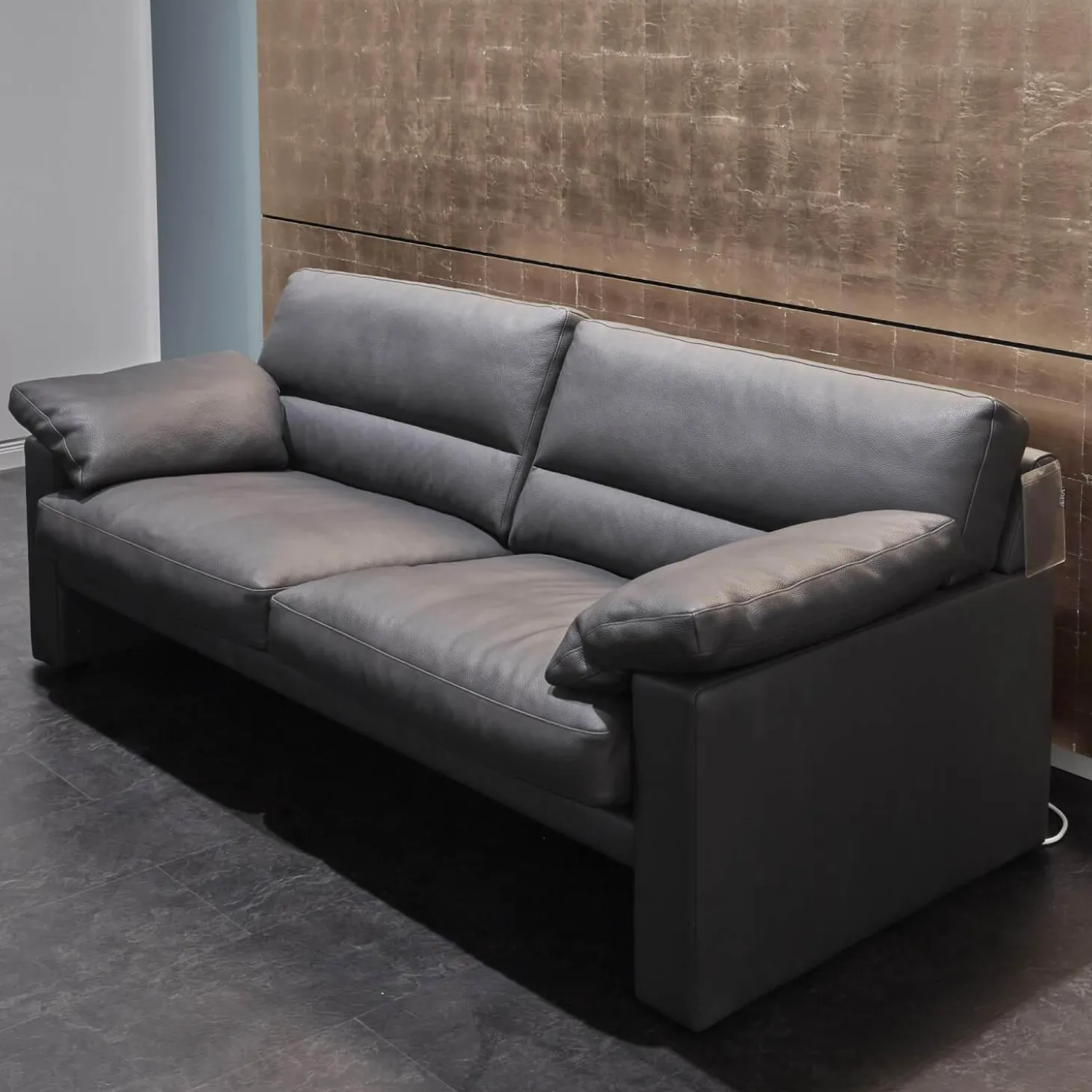 Garnitur Einzelsofa GA210 Mit Sessel GA200 Bezug Leder 43.059 Grau Inklusive Kopfstütze