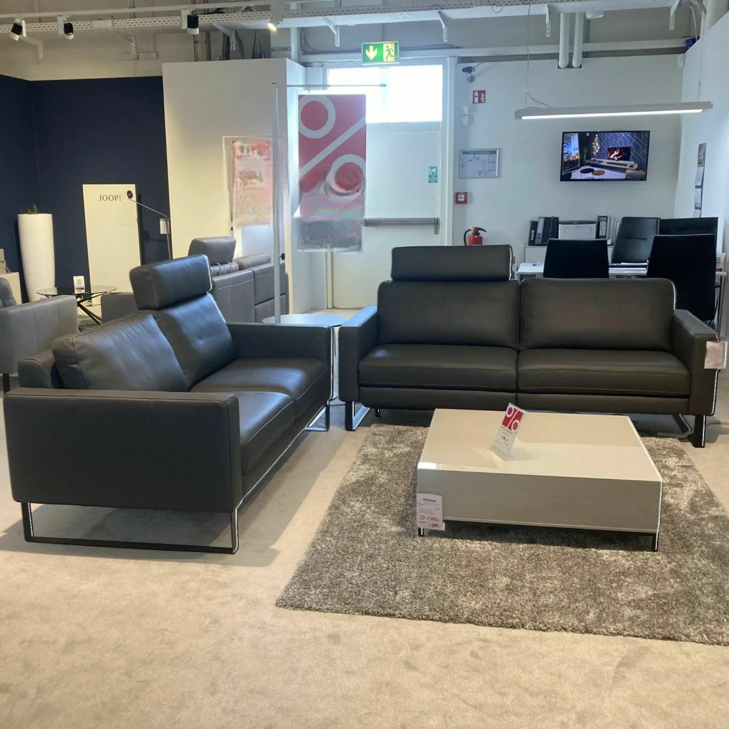 Garnitur Enna LD Leder WM Anthrazit Füße Metall Schwarz