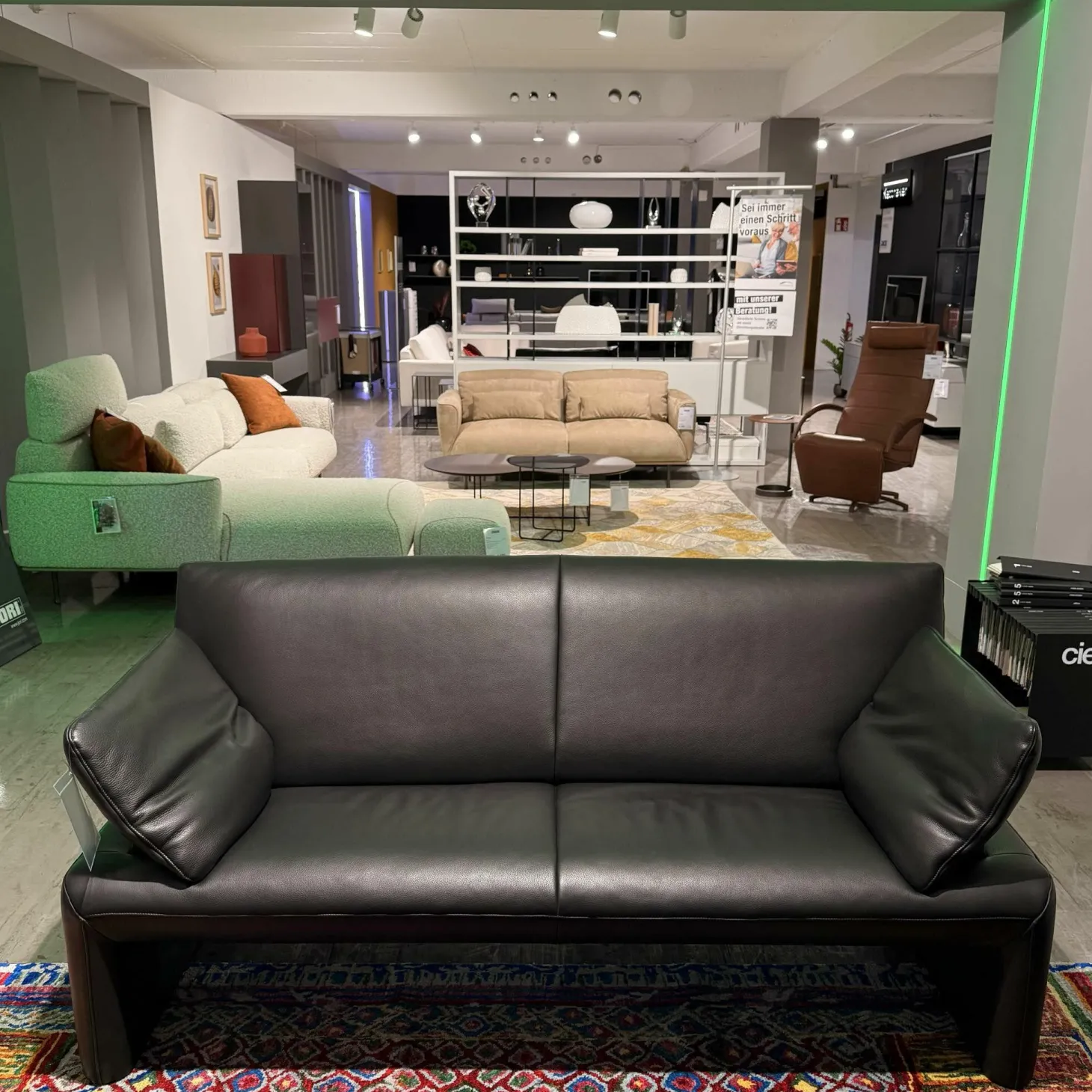 Garnitur Linea Leder Lipano Schwarz 2 Sofas