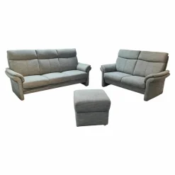 Garnitur LS 673517 Well 3671 Stoff Lavado Fresh 8 Granit Grau 2 Sofas 1 Hocker