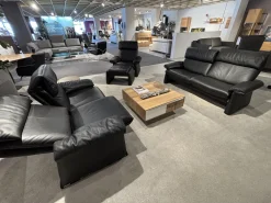 Garnitur Lugano Leder 250.100 Schwarz mit Sessel und Hocker