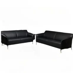 Garnitur Mayon Leder Ceras Peat Schwarz Aluminiumfüße Poliert 2 Sofas