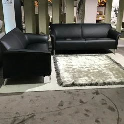 Garnitur Mayon Leder Ceras Peat Schwarz Aluminiumfüße Poliert 2 Sofas