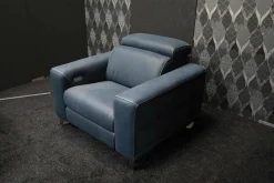 Garnitur Opi Leder Sensation Pilote Blau Sofa und Sessel Elektrisch Verstellbar