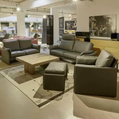 Garnitur Palo Leder 170 Graphit Grau 2 Sofas Sessel Hocker