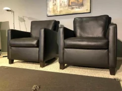 Garnitur Sienna Leder L7071B Schwarzbraun Fuß Beizton 2 Sessel 1 Sofa