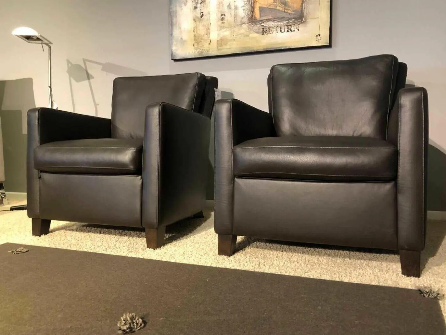 Garnitur Sienna Leder L7071B Schwarzbraun Fuß Beizton 2 Sessel 1 Sofa