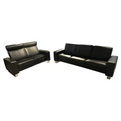 Garnitur Space Leder Paloma Schwarz Füße Edelstahl 2 Sofas