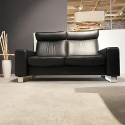 Garnitur Space Leder Paloma Schwarz Füße Edelstahl 2 Sofas