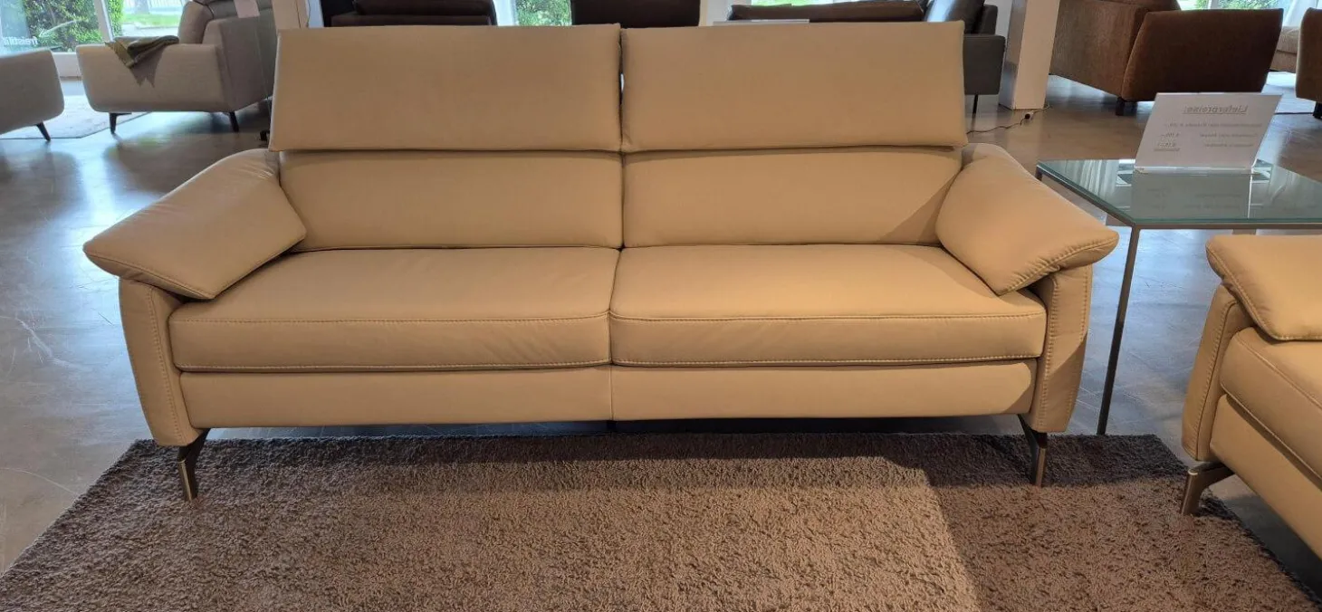 Garnitur Trevi Leder Punch Seidengrau mit Kopfteilverstellung 2 Sofas