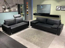 Garnitur Vida Leder 60 500 Schwarz Fuß Spange Glanzchrom