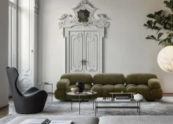 Gerades Sofa Camaleonda Stoff Velours Licata Flechte Grün Untergestell MDF Füße Buche Natur