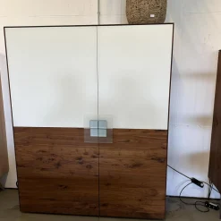 Geschirrschrank Farn Korpus Astiger Nussbaum Natur Geölt Glas 9010 Weiß Matt