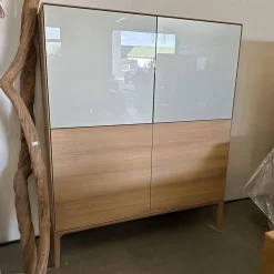 Geschirrschrank Fira Knorrige Eiche Puro Geölt Glas MO 137 Platin Glänzend Grau