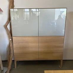 Geschirrschrank Fira Knorrige Eiche Puro Geölt Glas MO 137 Platin Glänzend Grau