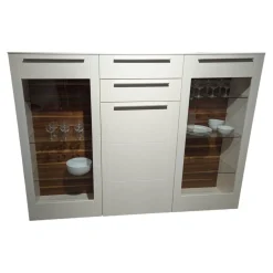 Highboard Bellano Lack Seidenmatt Weiß Rückwand Nussbaum Natur