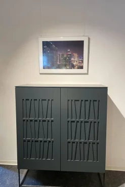 Highboard Claire Lack Anthrazit Metallrahmengestell Schwarz 2 Drehtüren Mit Push Pull