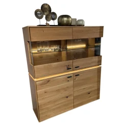 Highboard Como Wildeiche Geölt Teilmassiv mit LED-Beleuchtung