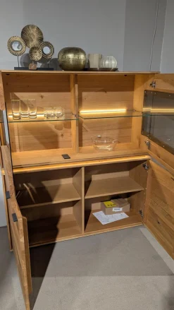 Highboard Como Wildeiche Geölt Teilmassiv mit LED-Beleuchtung