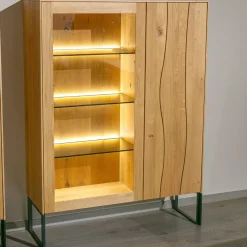 Highboard Contur Mileto Asteiche Gebürstet Natur Geölt Holzrahementür Mit Glas Links Inklusive Beleuchtung