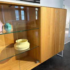 Highboard Cubus Pure Außen Eiche Natur Geölt Innen Buche Metallgestell Schwarz Mit Beleuchtung