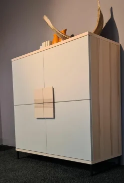 Highboard Finale Korpus Kristallbuche Furniert Front Lack Matt Seidengrau