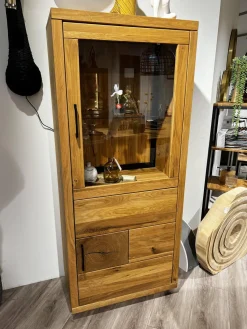 Highboard Hartford Eiche Natur Geölt Rückwand Massiv Sandgestrahlt Mit Hirnholz Inklusive Beleuchtung