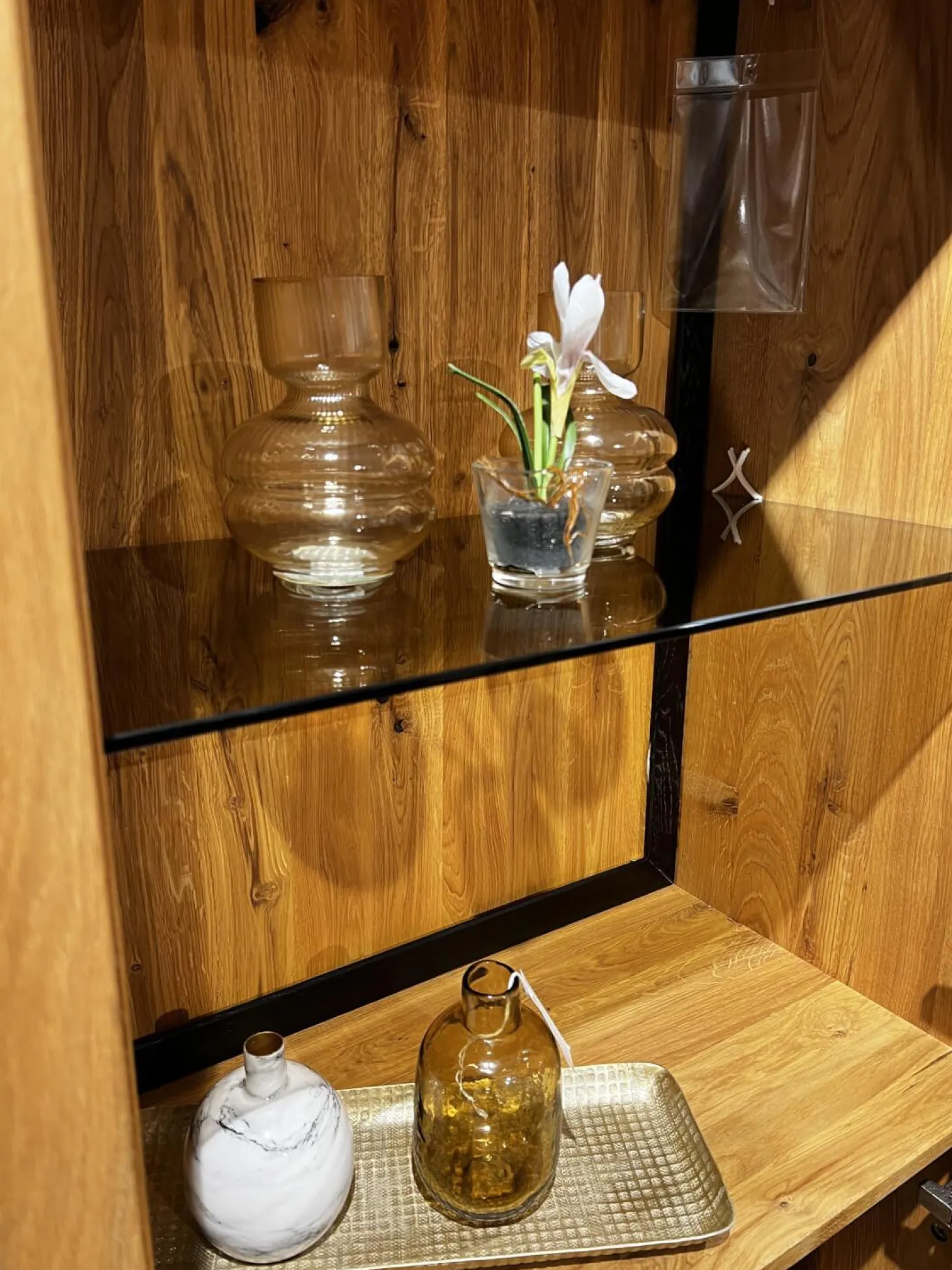 Highboard Hartford Eiche Natur Geölt Rückwand Massiv Sandgestrahlt Mit Hirnholz Inklusive Beleuchtung