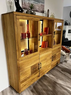 Highboard Hartford Eiche Natur Geölt Rückwand Massiv Sandgestrahlt Inklusive Beleuchtung