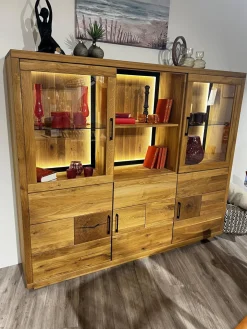 Highboard Hartford Eiche Natur Geölt Rückwand Massiv Sandgestrahlt Inklusive Beleuchtung