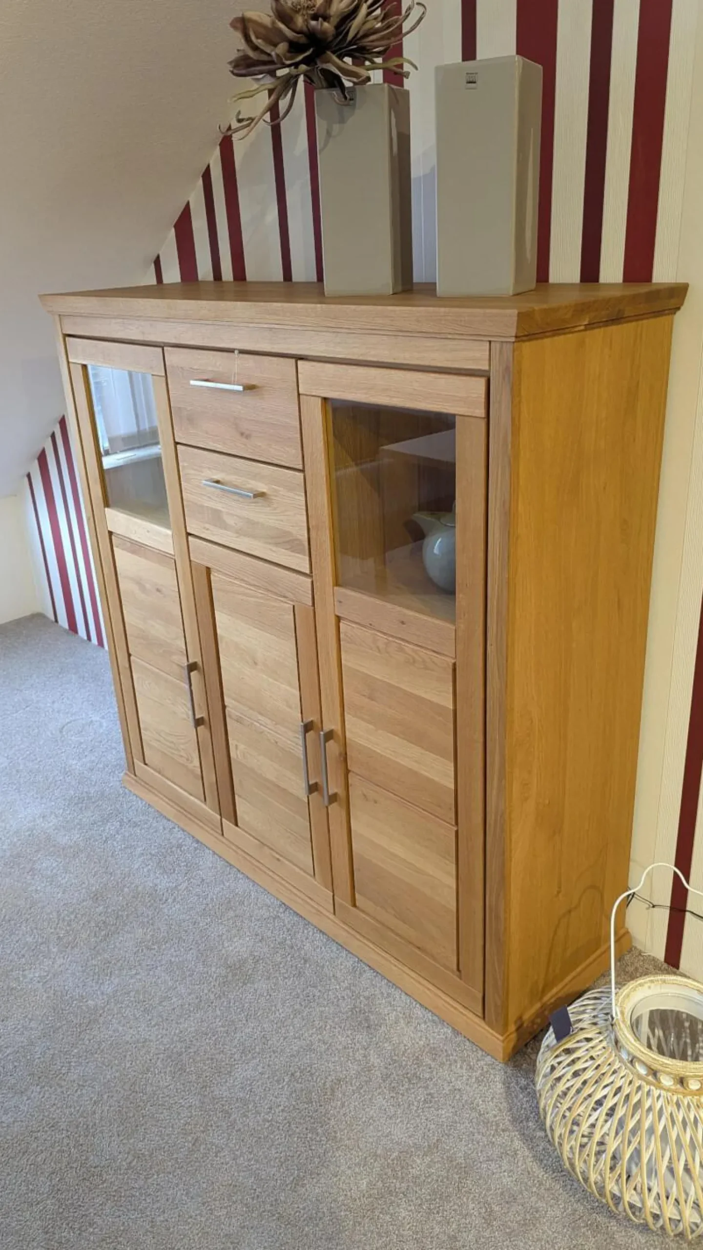 Highboard Homeland Wildeiche Teilmassiv Geölt Korpus Furniert Inklusive LED Beleuchtung