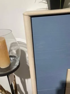 Highboard Juna Esche Massiv Gebürstet Weiß Geölt Und Lack Blaugrau Mit Holzstruktur