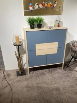 Highboard Juna Esche Massiv Gebürstet Weiß Geölt Und Lack Blaugrau Mit Holzstruktur