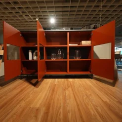 Highboard Kara Frame 73098 Front Lack Ziegelrot Rot Korpus Eiche Graphit Inklusive Beleuchtung