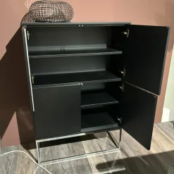 Highboard Kara Frame Lack Schwarz Gestell Chrom Glänzend