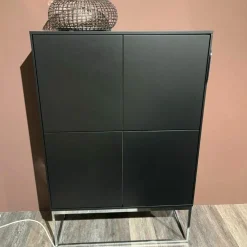 Highboard Kara Frame Lack Schwarz Gestell Chrom Glänzend