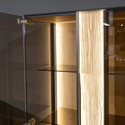 Highboard Kilva Kernesche Gebürstet Anthrazit Gebeizt Spaltholz Applikation Inklusive Beleuchtung