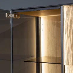 Highboard Kilva Kernesche Gebürstet Anthrazit Gebeizt Spaltholz Applikation Inklusive Beleuchtung