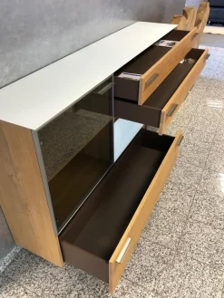Highboard Kitzalm Montana Kernasteiche Natur Gebürstet Akzent Satinglas Snow Grau
