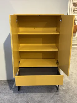 Highboard Lotus Lack Marill Gelb Hochglanz Gestell Metall Schwarz