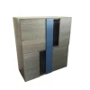 Highboard Madia Korpus Eiche Basalt Antik-Look Einlagen Aus Glas