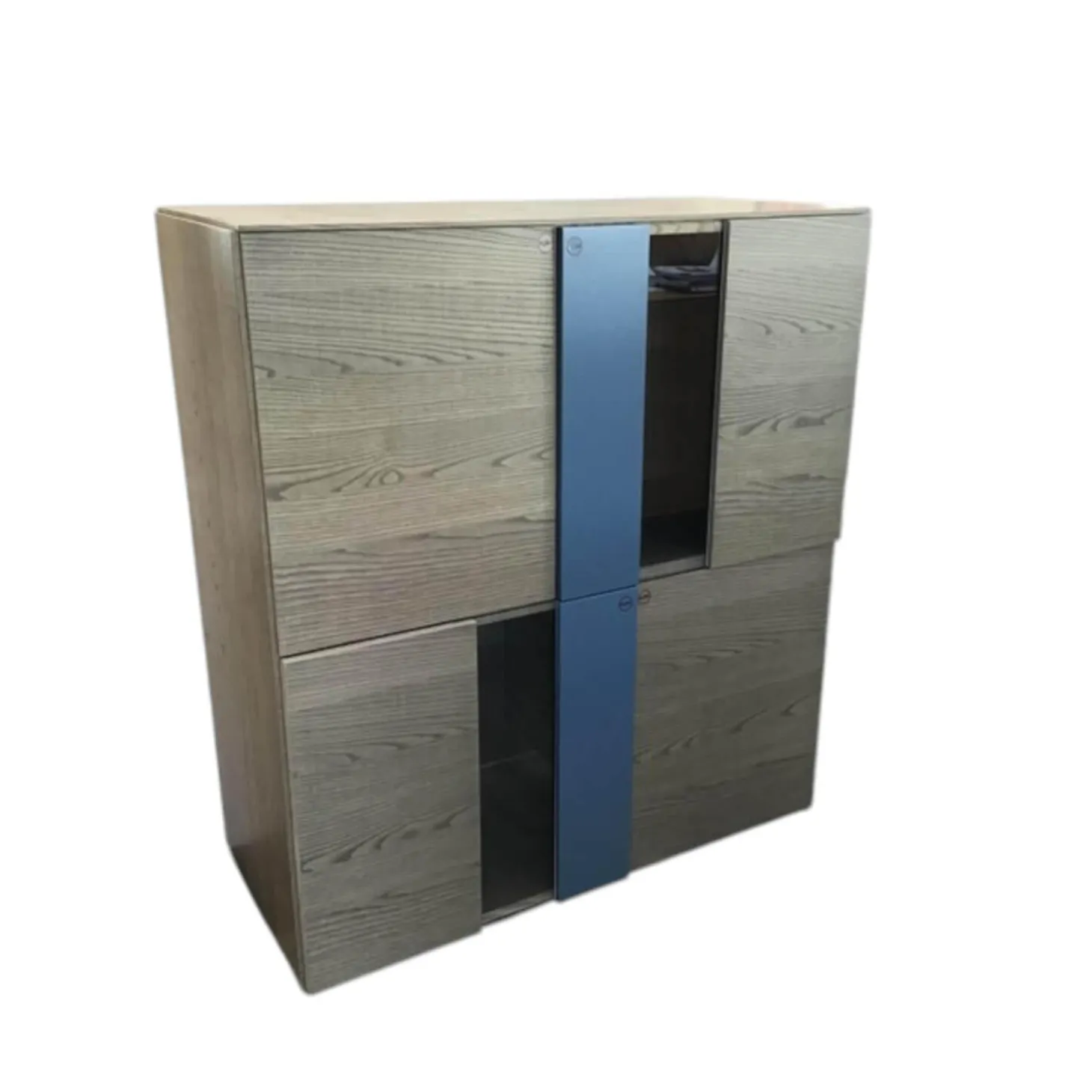 Highboard Madia Korpus Eiche Basalt Antik-Look Einlagen Aus Glas