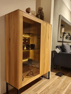 Highboard Mileto C Asteiche Gebürstet Und Geölt Metallgestell Schwarz Inklusive LED Beleuchtung Mit Fernbedienung