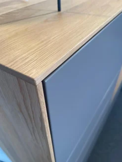 Highboard Mileto Front Mattlack Steingrau Grau Korpus Asteiche Massiv Gebürstet Natur Geölt Kufengestell Schwarz Matt