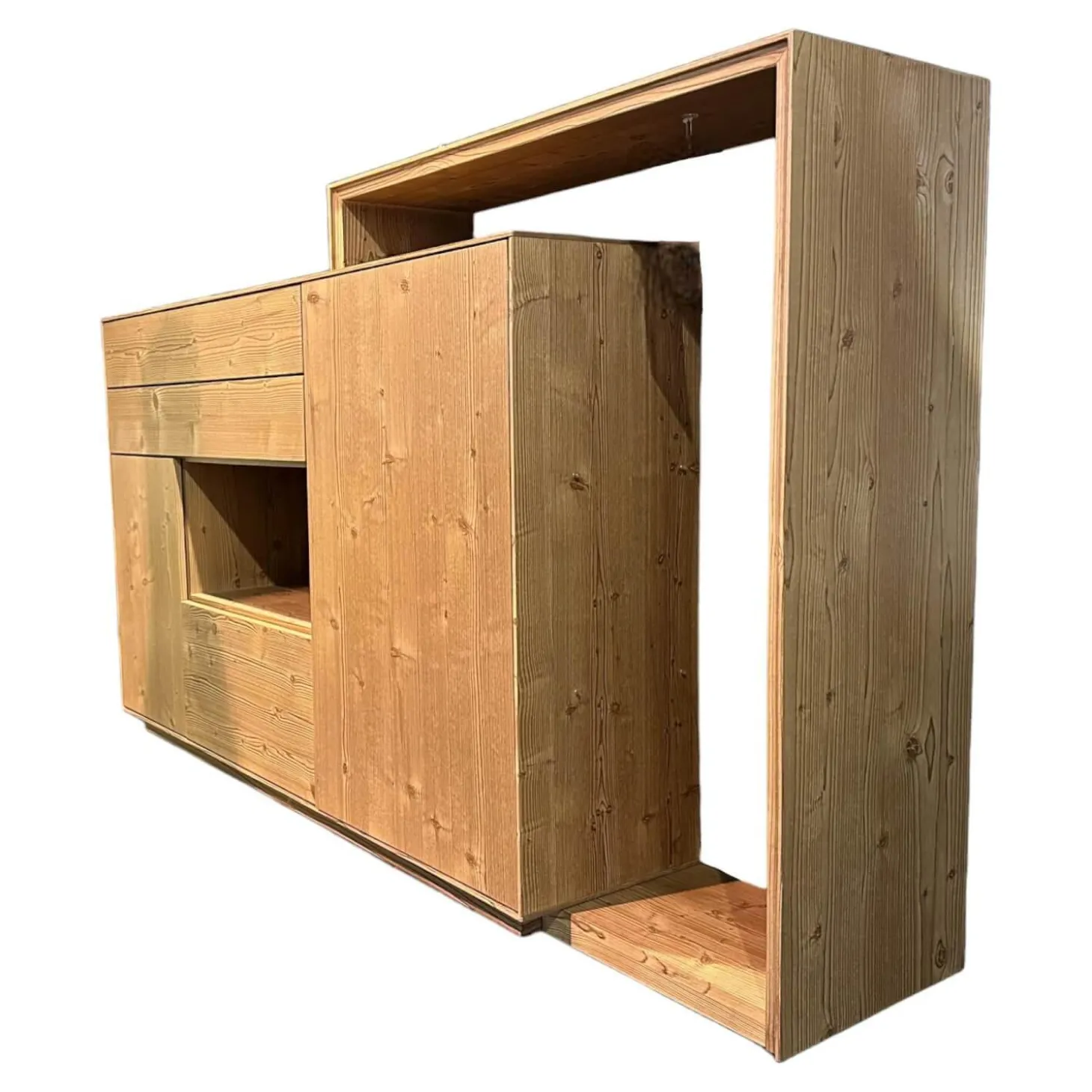 Highboard Mit Passepartout Bergfichte Gebürstet Rückwand Steingrau