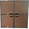 Highboard MLQE Beige Seidenmatt mit 4 Glas-Fachböden und Stahlror-System Verchromt