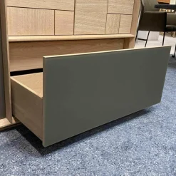 Highboard Murano Wildeiche massiv mit Glaselementen in grau