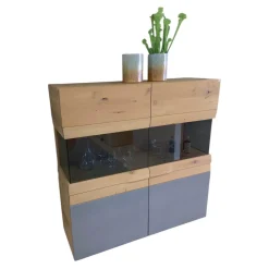 Highboard Opus Wildeiche Rustiko Tischlerplatte Furniert Inklusive LED Beleuchtung